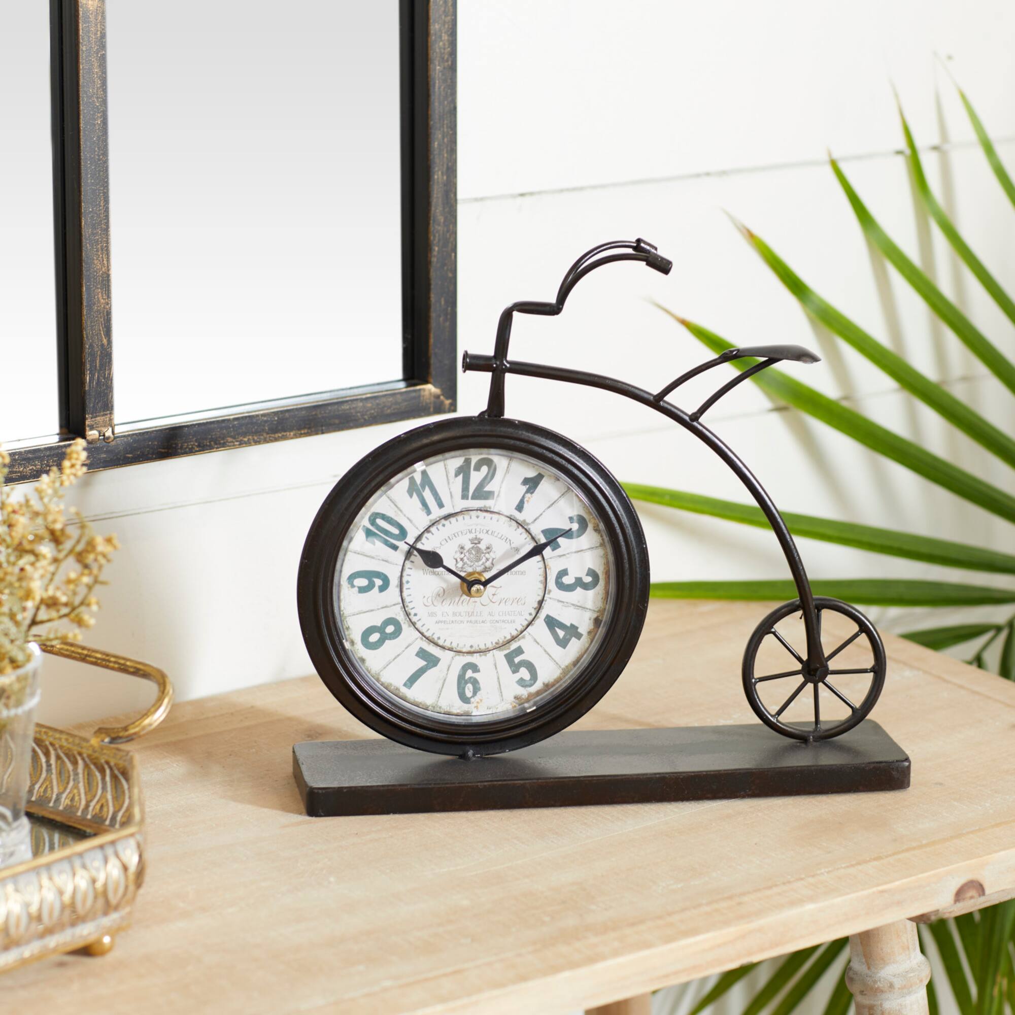 13" Brown Metal Penny-Farthing Clock